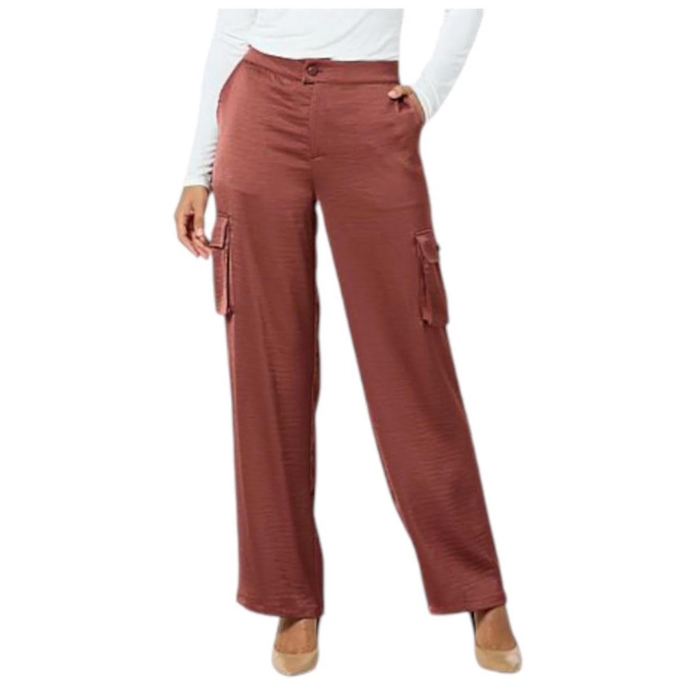 NWT G by Giuliana Black Label Women's Woven Cargo Trouser Pink Burgundy Size 16